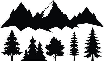 Obraz premium Silhouettes of Mountains, hills and trees. Design elements. Mountain ranges, hills and forests, outdoors, nature, travel vector design