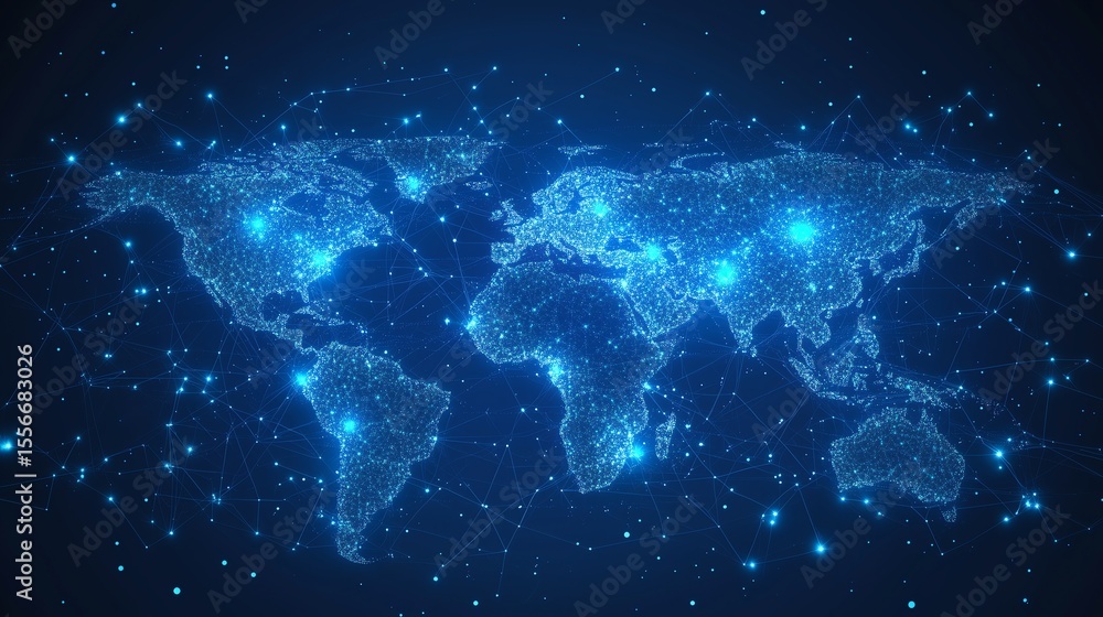 Poster global network security: world map vector illustration, cybersecurity concept, minimalistic design