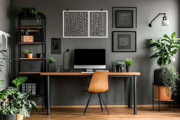 Modern Home Office with Plants, and Desk. (3)