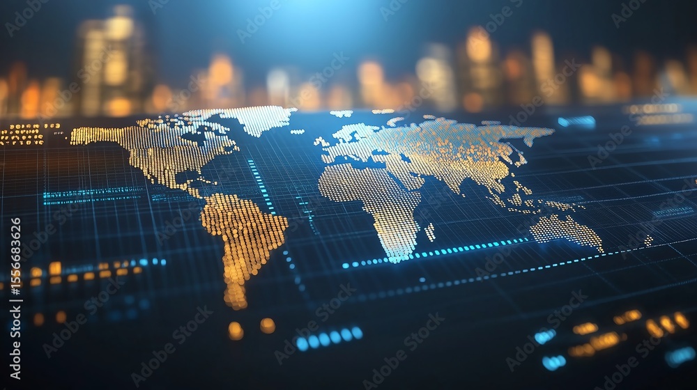 Poster finance background featuring a world map, minimalistic design with ample copy space