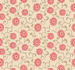 Japanese Pretty Flower Vine Vector Seamless Pattern
