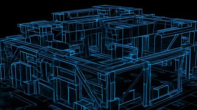 Abstract blue neon structure on black background tech design