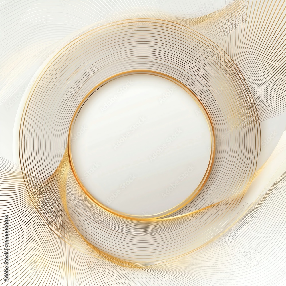 Aufkleber minimalist luxury white background with dynamic gold circles and line patterns, soft gradient shadin