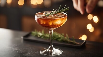 Fototapeta premium Dark cocktail with rosemary garnish
