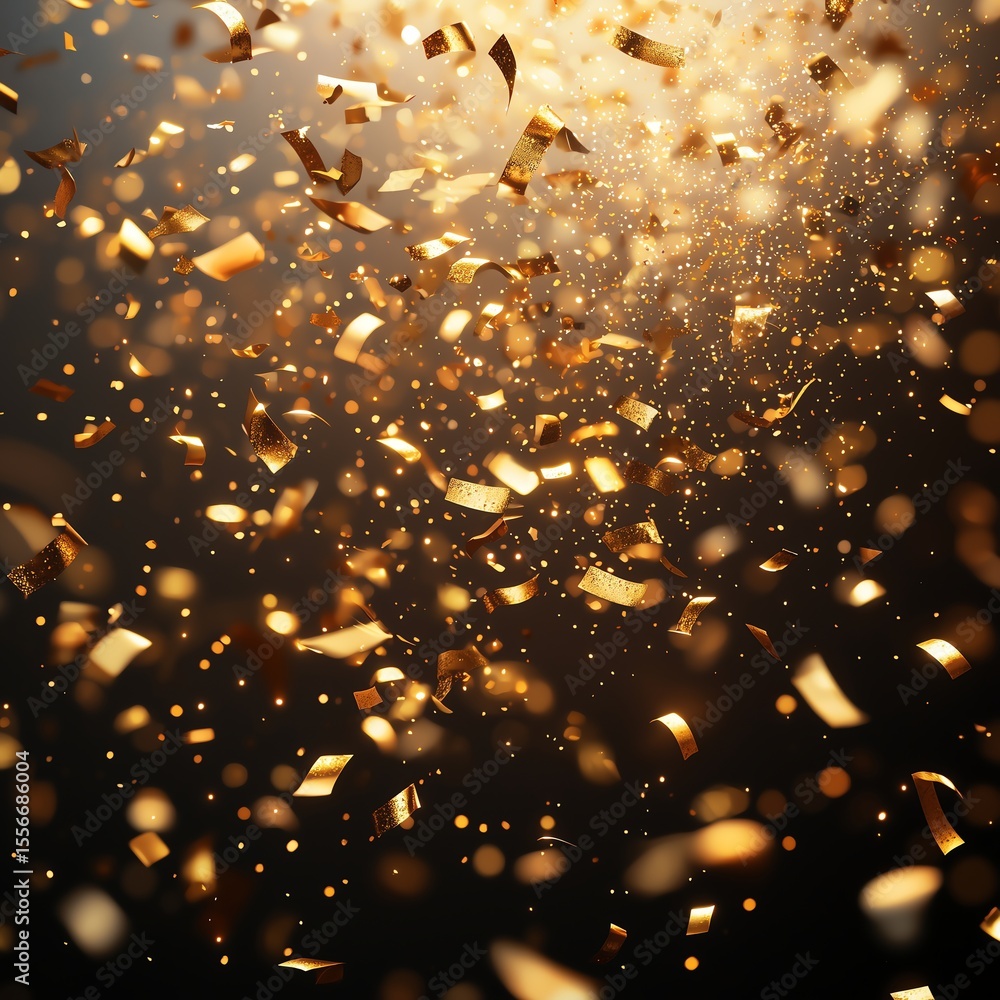 Aufkleber floating golden confetti on a transparent background with a subtle sparkle effect, creating a luxuri