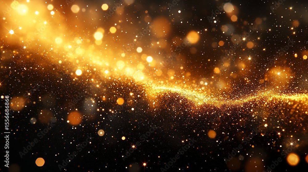 Poster abstract sparkles of golden dust and white stars glowing with soft lighting effects, clean backgroun
