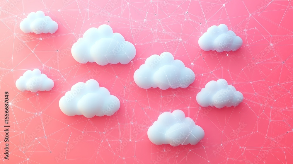 Aufkleber multiple cloud symbols vector illustration, 2d and 3d connected data with minimalist copy space