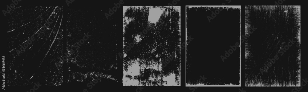 Aufkleber Overlay texture frames with paper fold effect and rough dirty scratches. Old blank overlay texture set with effect damaged, dust, grunge strokes, creases. Torn paper with creases. Grunge punk frames.