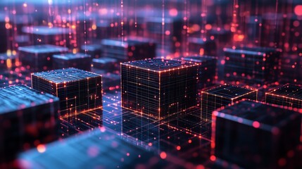 Obraz premium Big Data Structure concept in 3D render, secure system with minimalist style and copy space