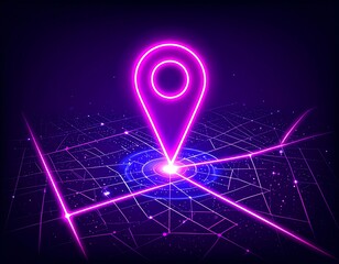 Neon pink location pin on a digital map