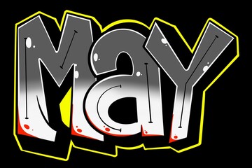 May illustration, May letter with unique simple graffiti pattern and bright colors