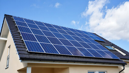 Obraz premium Eco Home with Large Solar Panel Array