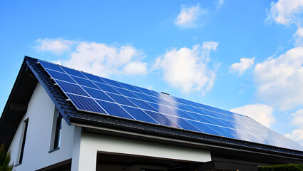 Naklejka premium Renewable Energy Source – Solar Panels on House Roof