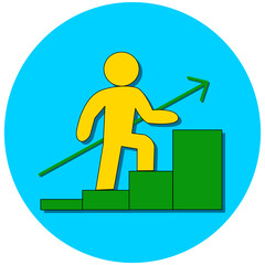 Minimalist icon of person climbing stairs. Symbolizes progress, upward mobility, and continuous improvement. Perfect for career development, education, and business growth projects.