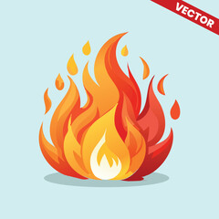 High Quality Vector Illustration of Fire Flame with Droplets Isolated on Blue Background for Fire Safety and Emergency Content