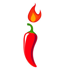 Red hot chili pepper with flame icon isolated on white background