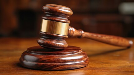 a meticulously crafted gavel resting on its sound block showcases the timeless elegance of jurisprudence and the power it represents within legal proceedings and justice systems