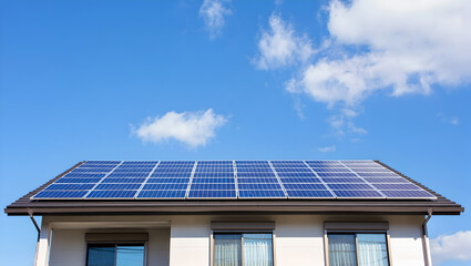 Naklejka premium Energy Efficient Home with Photovoltaic Roof System