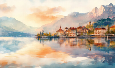 Fototapeta premium Peaceful Early Morning View of Lake Geneva from Montreux
