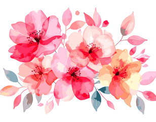 Watercolor Pink and Peach Blossom Floral Bouquet Illustration