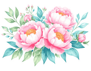 Elegant Pink Peonies Floral Arrangement Watercolor Painting