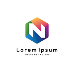 Letter N logo design color icon
