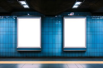 Two Vertical Ad Poster Mockups Displayed Inside a Modern Metro Station