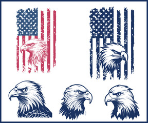 American Pride Patriotic Eagle Designs with Distressed Flags and Bold Outlines