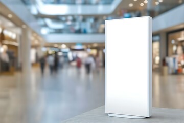 Vertical White Advertising Stand Mockup in Shopping Center Environment