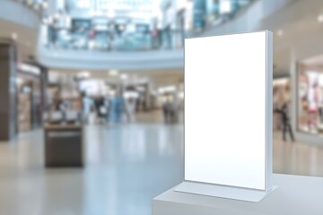 Vertical White Advertising Stand Mockup in Shopping Center Environment
