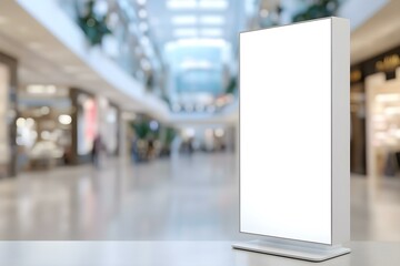 Vertical White Advertising Stand Mockup in Shopping Center Environment