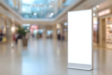 Vertical White Advertising Stand Mockup in Shopping Center Environment