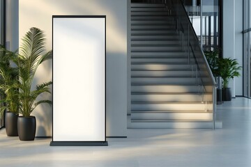 White Roll-Up Banner Mockup in Lobby Space for Promotional Display