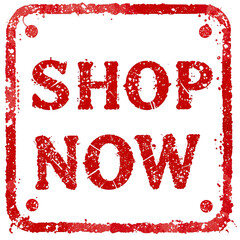 A set of grunge rubber stamps with the word shop now, celebrating a new holiday season design