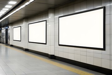 Four Blank Square Billboard Posters on Urban Building Facade Mockup