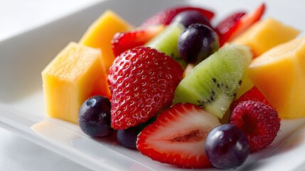 Fresh Fruit Salad with Cantaloupe, Strawberry and Kiwi