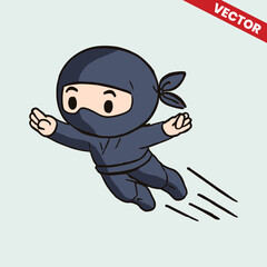 Jumping Cartoon Ninja in Action Pose – Dynamic Kawaii Warrior Vector