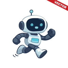 Cute Robot Character Running Fast – Cartoon Tech Mascot Vector Illustration