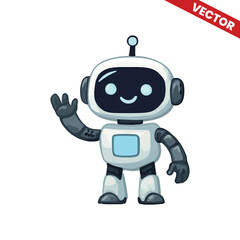 Friendly Robot Character Waving Hand – Cute AI Tech Mascot Vector