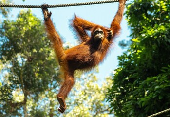 Orang Utan climb the tree .