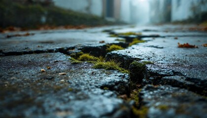Fototapeta premium Cracked Pavement with Moss Growing