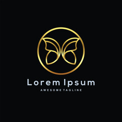 Luxury circle Butterfly logo gold color