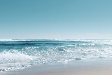 Gentle sea waves on sandy beach with blue sky