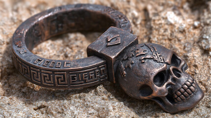 Hyperrealistic Greek Mythology Hades' Underworld Key PNG Material | Bronze Inlay, Styx Patterns, Cerberus Shadow, Erebus Gate Rust, Underworld Power