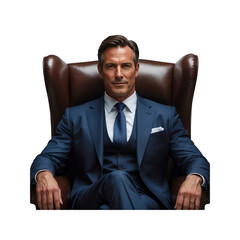 Confident Mature Businessman Sitting in Leather Chair