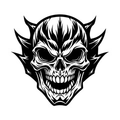 Obraz premium Angry Skull Vector Silhouette on White Background