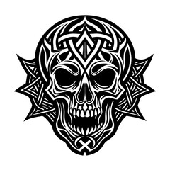 Celtic Skull Vector Silhouette on White Background