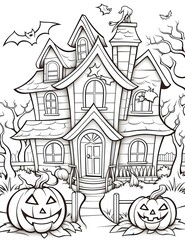 Halloween scary house coloring page design