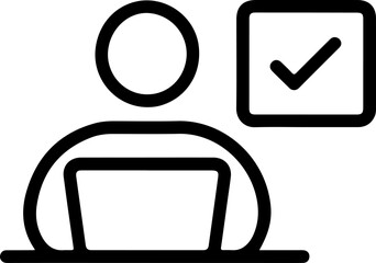 Person working on a laptop with a checkmark symbol indicating completion or success