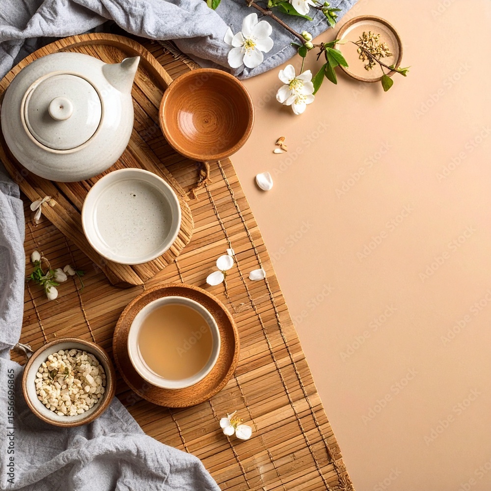 Poster elegant table setting with exquisite tea set displaying craftsmanship and delicate design